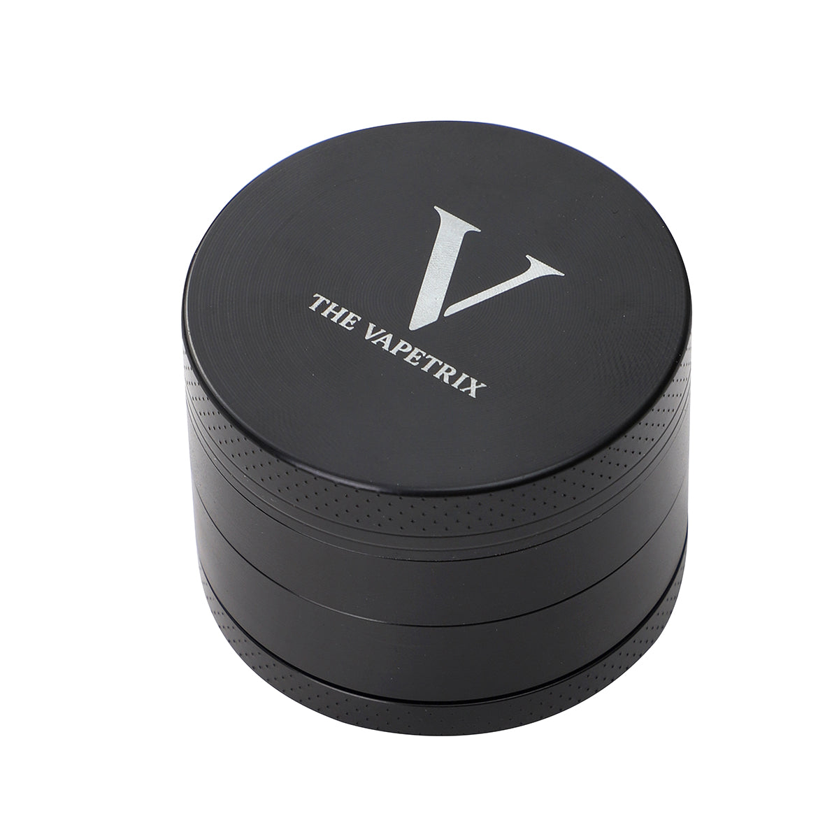 The Vapetrix 4-teiliger schwarzer Kräutergrinder mit Magnetdeckel, fasst 5 Dosierkapseln