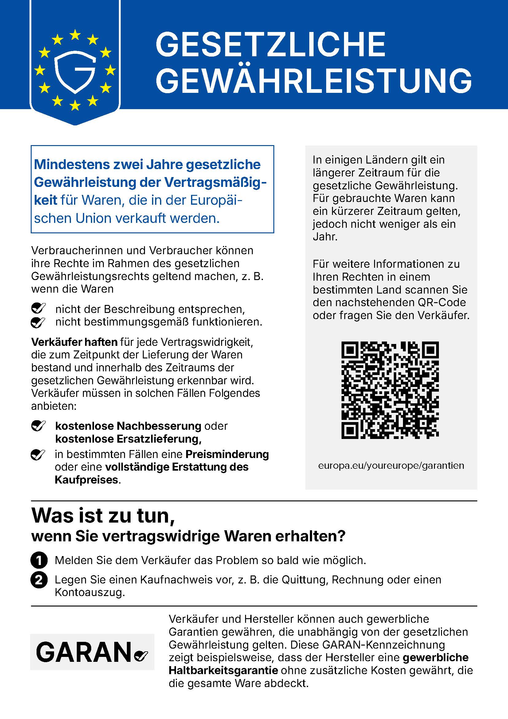 Harmonisierte EU-Mitteilung über das gesetzliche Gewährleistungsrecht